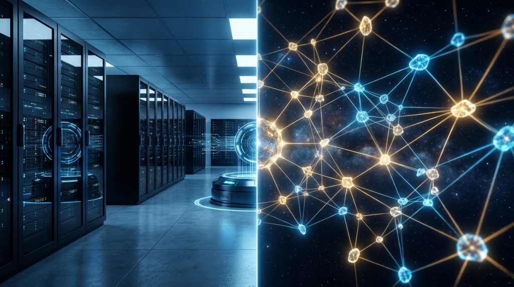 Twee wegen die zich splitsen als beeld voor de keuze tussen een centrale en gedecentraliseerde exchange
